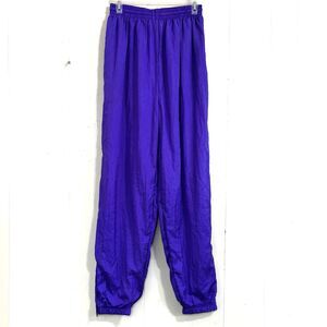 Vintage 90s First Run Track Pants Women's Size Large Purple Nylon Lined Hem Zip.